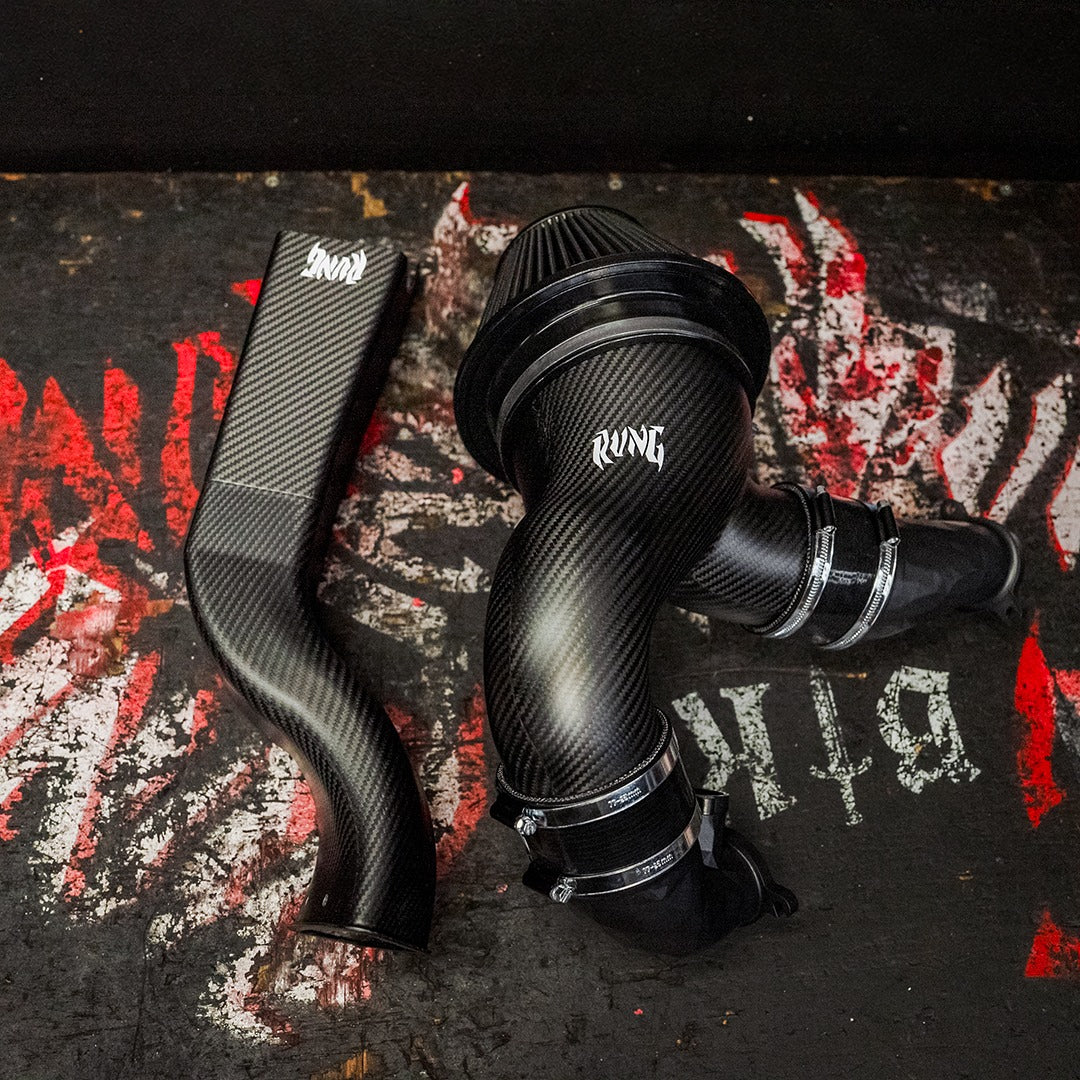 RVNG MonoFlow carbon intake kit with black filter, carbon pipe and air scoop